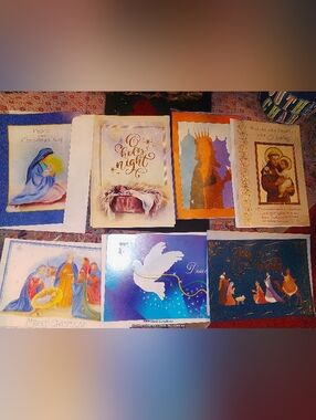 Religious Christmas Card Set with Dove & Nativity Art